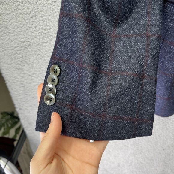 Hugo Boss Blazer Mens 46 R Super 110 Croatia 3 Button Blue Plaid Reda - Picture 8 of 16